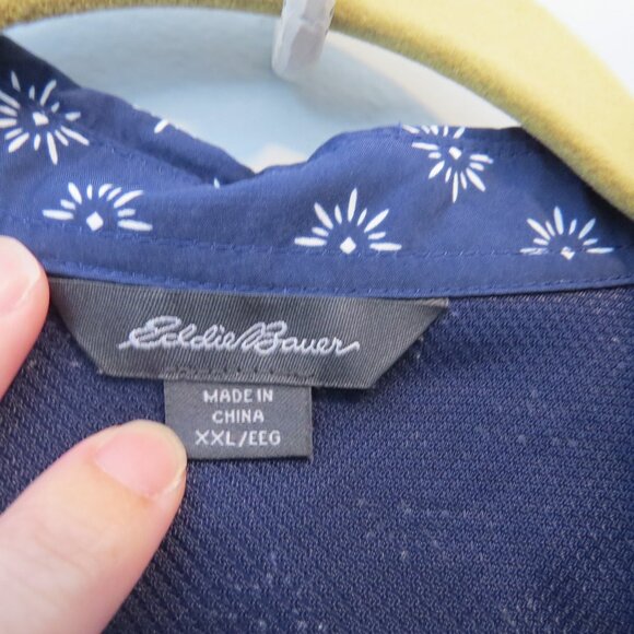 Eddie Bauer Navy & White Short Sleeve Button Up Sun Sunset Sunrise Print Top XXL - Picture 4 of 10
